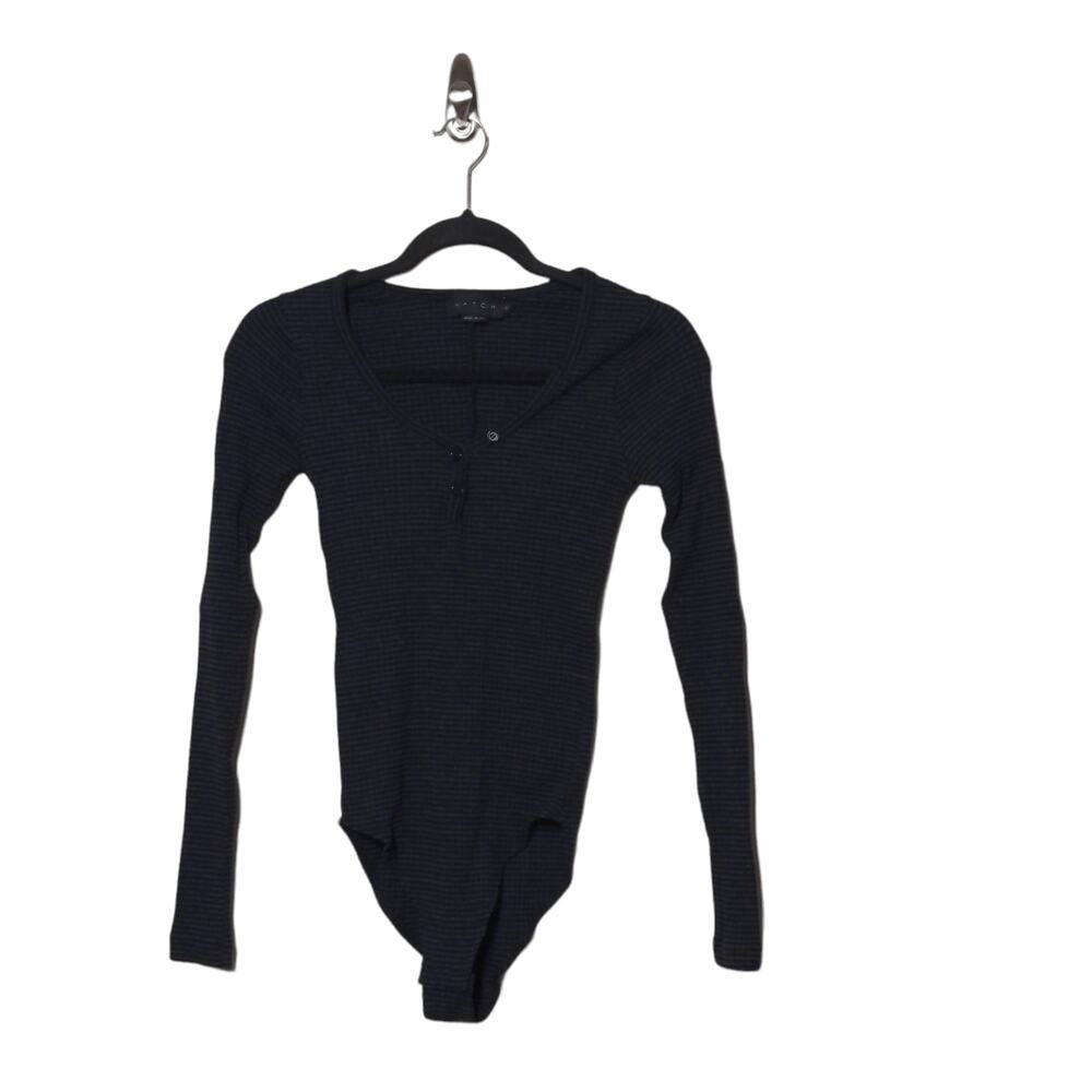 Hatch The Ruthie Bodysuit in Black/Charcoal Gray Stripe – Size 0 (XS) – EUC